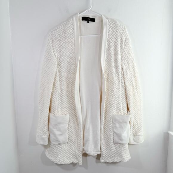 Tibi 100% Cotton White Texture Knit Open Front Sweater Cardigan Medium Large - Picture 1 of 10
